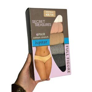 Secret Treasures 6-Pack Women’s Hipster Panties | Stretch Full Figure Size 4X/14